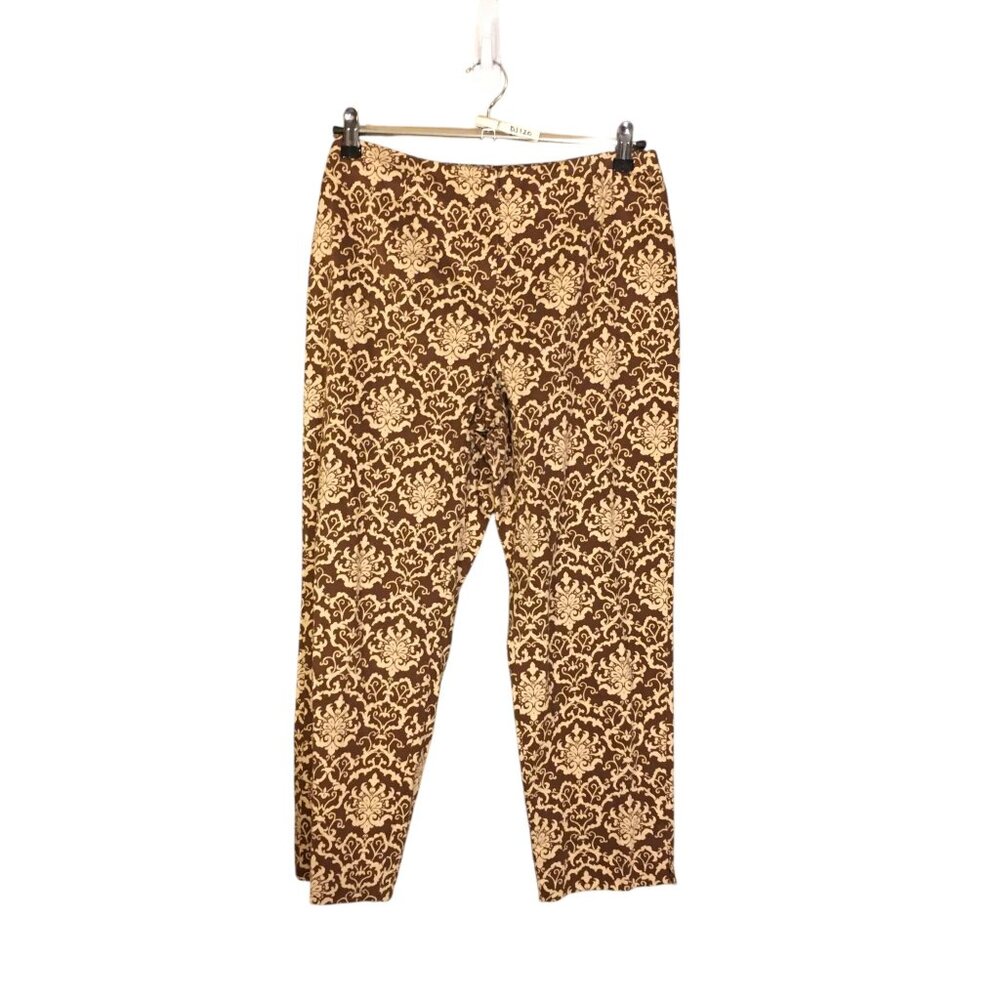 Talbots Brown Cream Damask Print Stretch Pants Size 8 Petite Cotton Blend